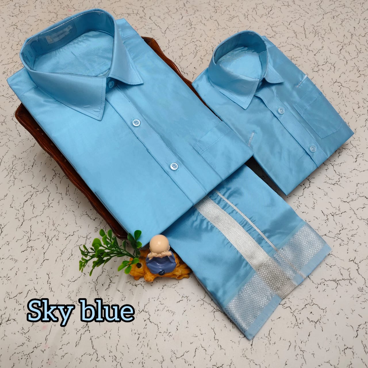 Art Silk Dad And Son combo - Sky Blue